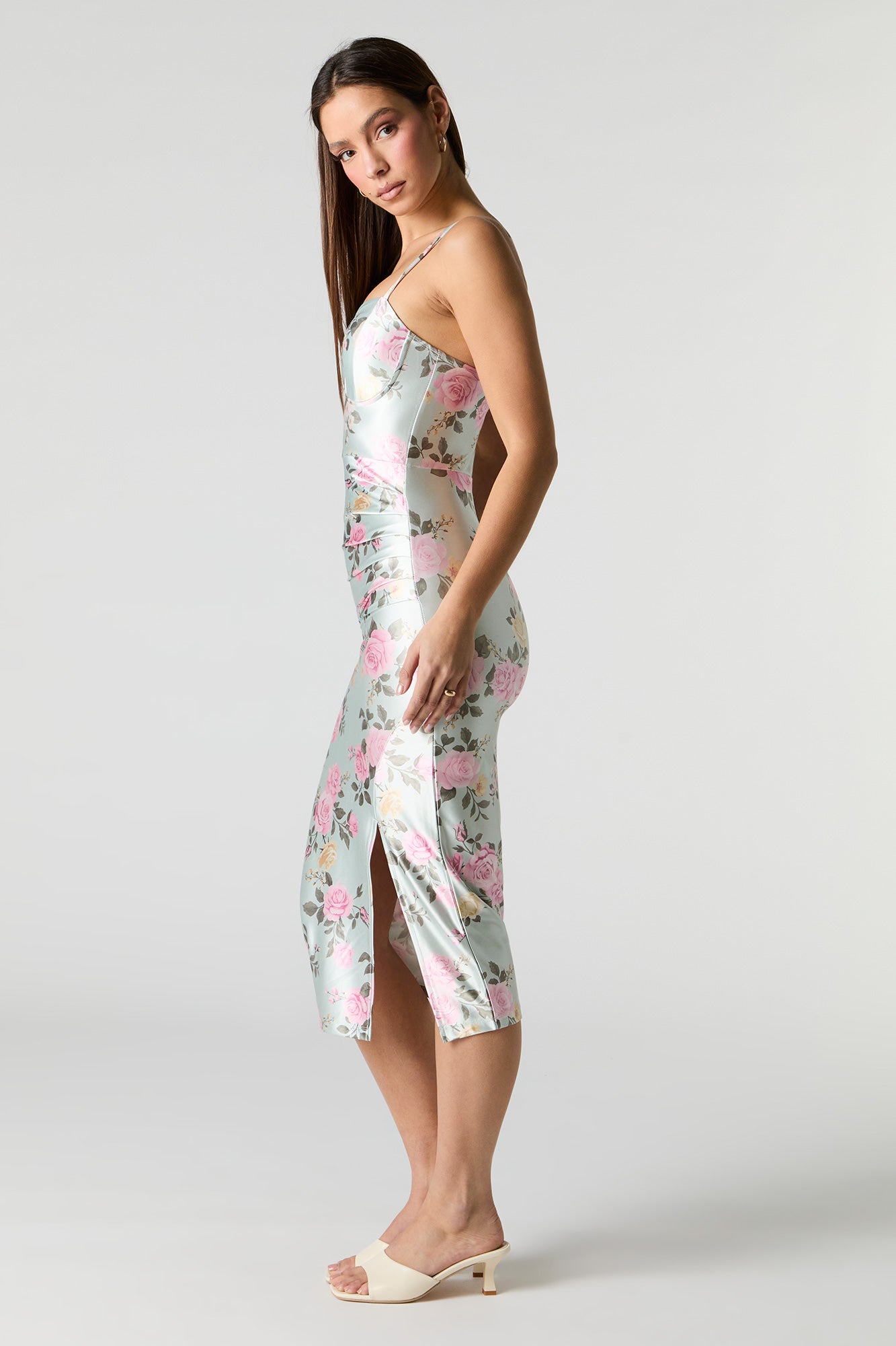 Satin Bustier Bodycon Midi Dress