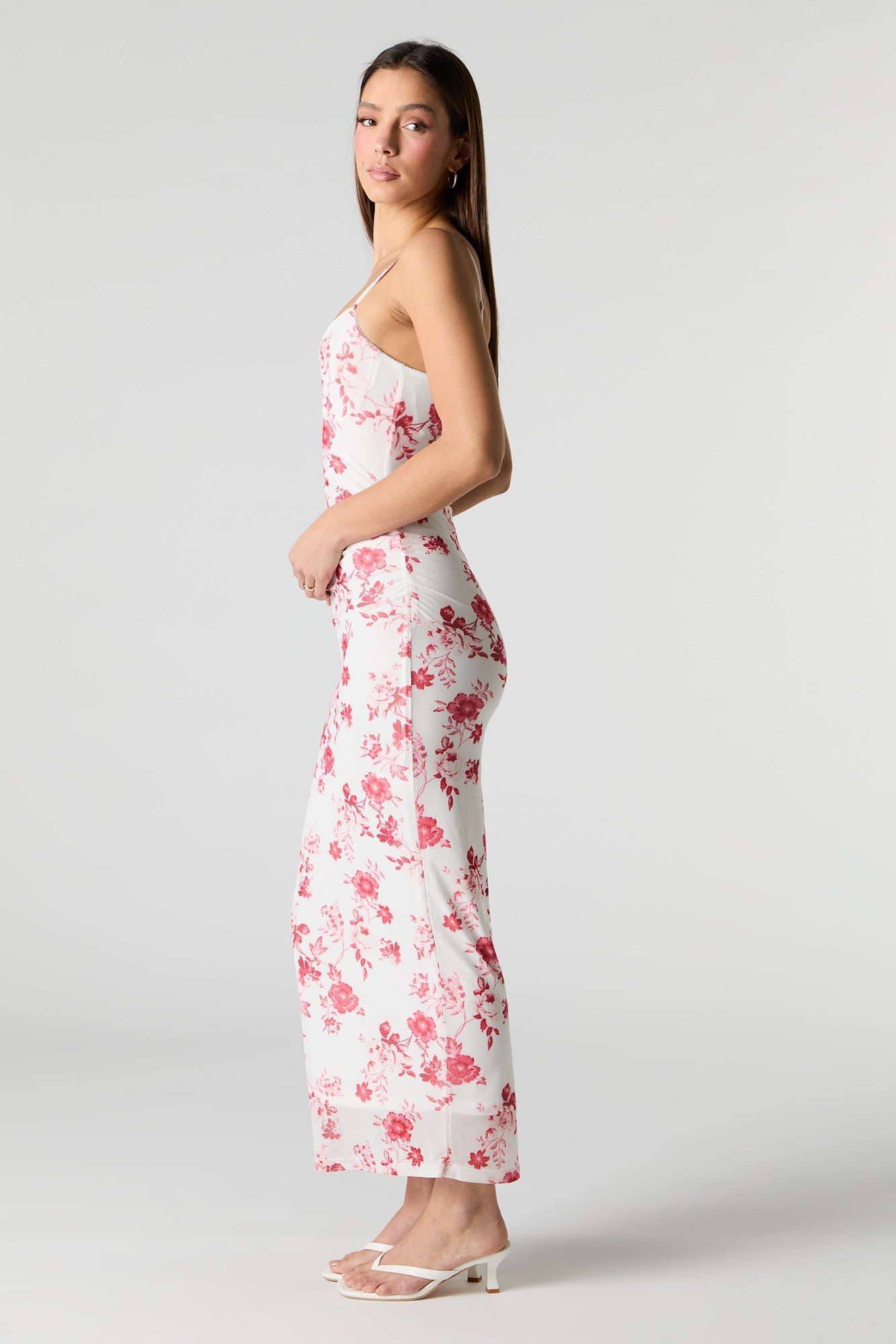 Printed Mesh Bustier Maxi Dress