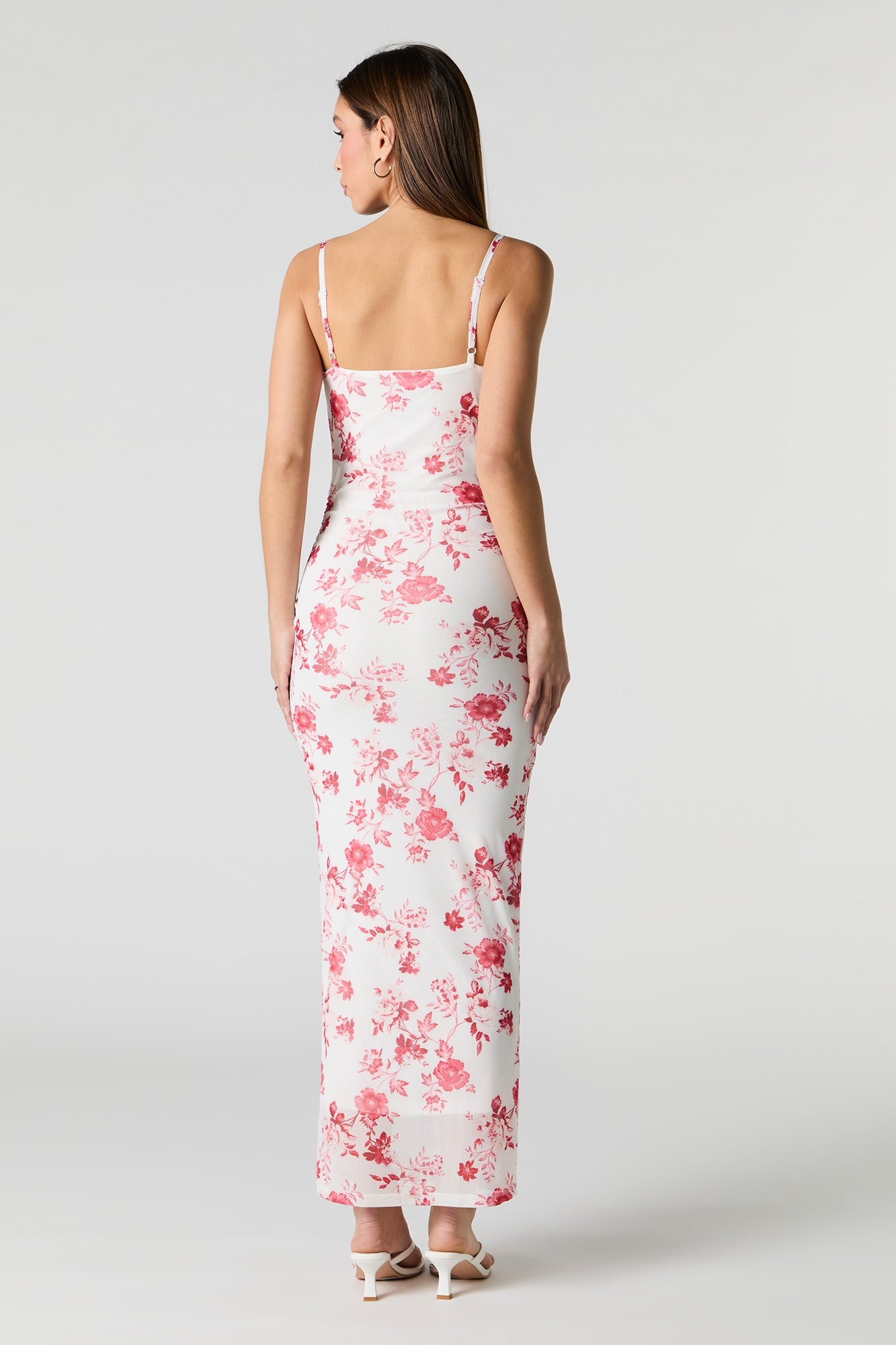 Printed Mesh Bustier Maxi Dress