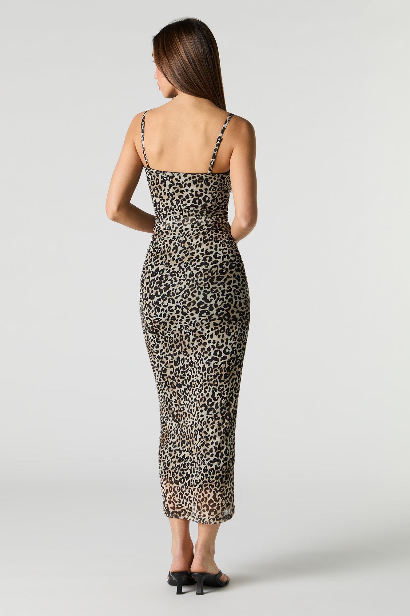 Printed Mesh Bustier Maxi Dress