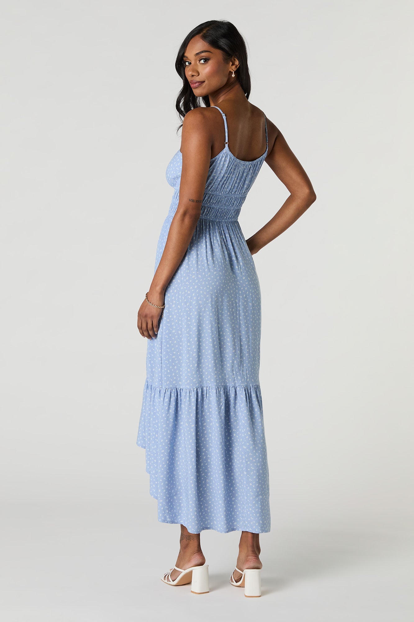 Floral Tie Front High Low Maxi Dress