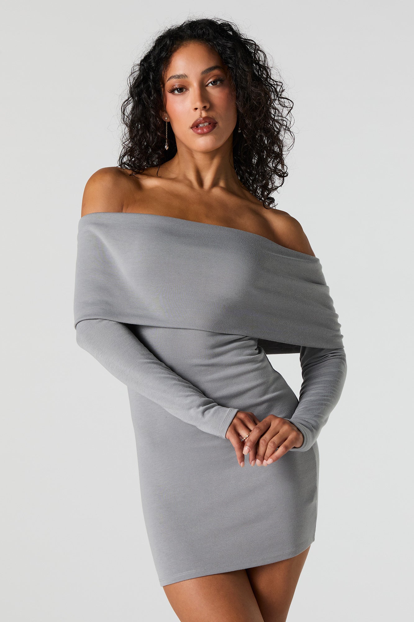 Off Shoulder Long Sleeve Mini Dress