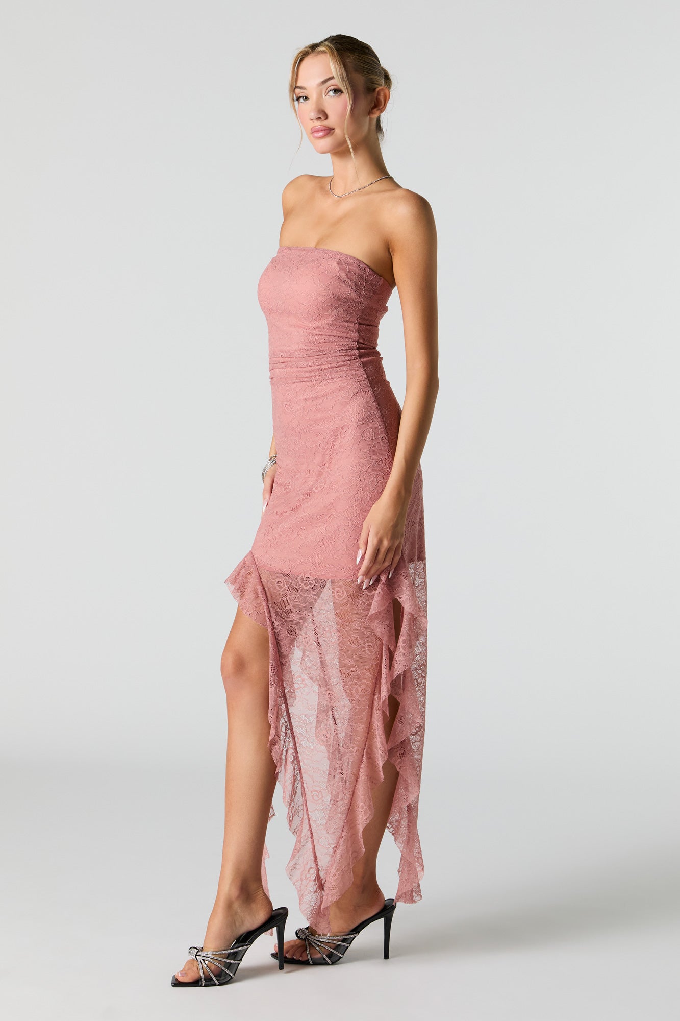 Floral Lace Asymmetrical Tube Dress