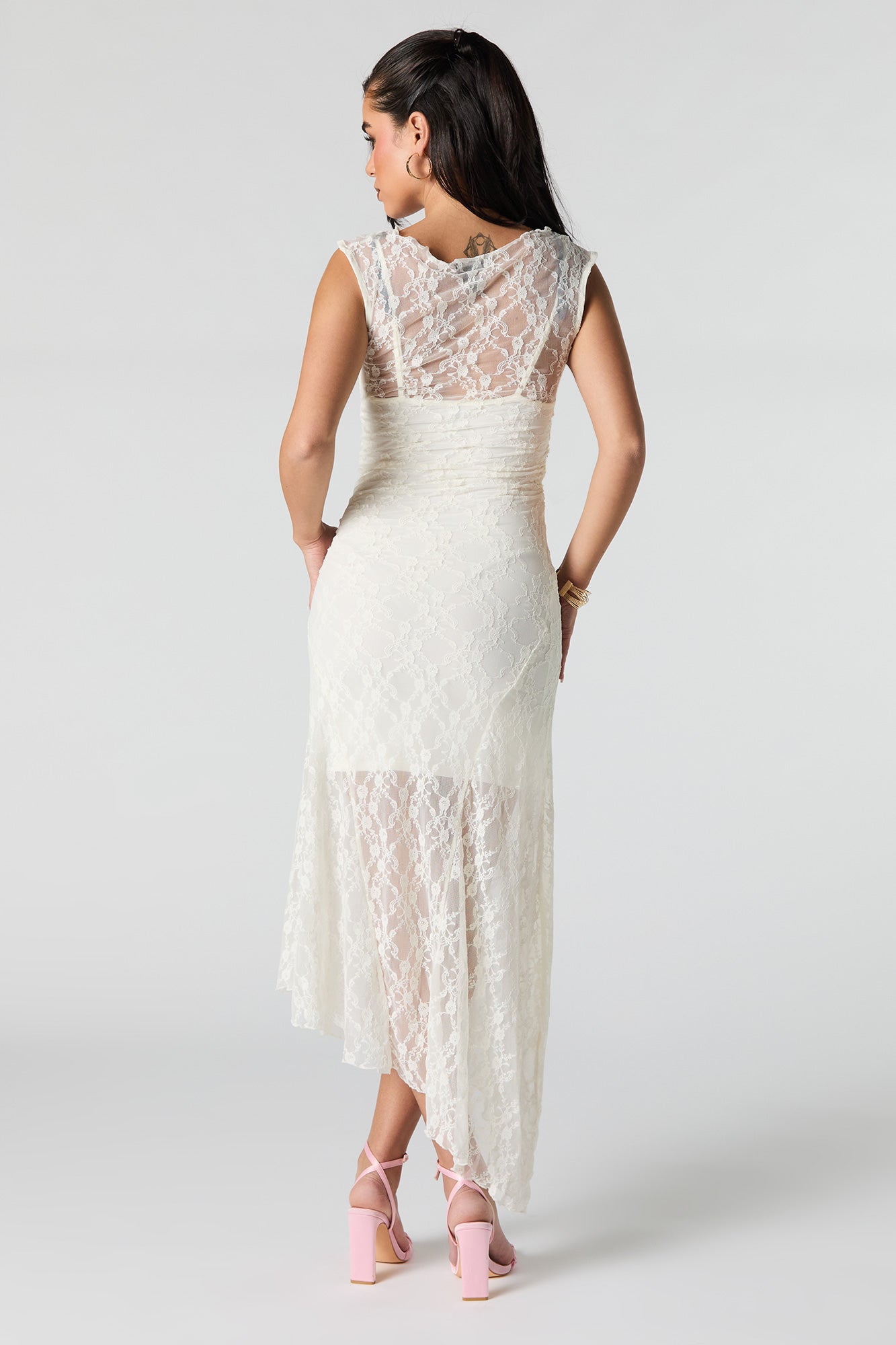 Floral Lace Off Shoulder Asymmetrical Maxi Dress