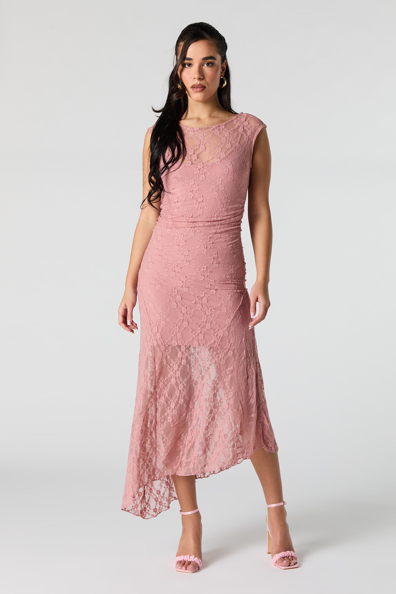 Floral Lace Off Shoulder Asymmetrical Maxi Dress