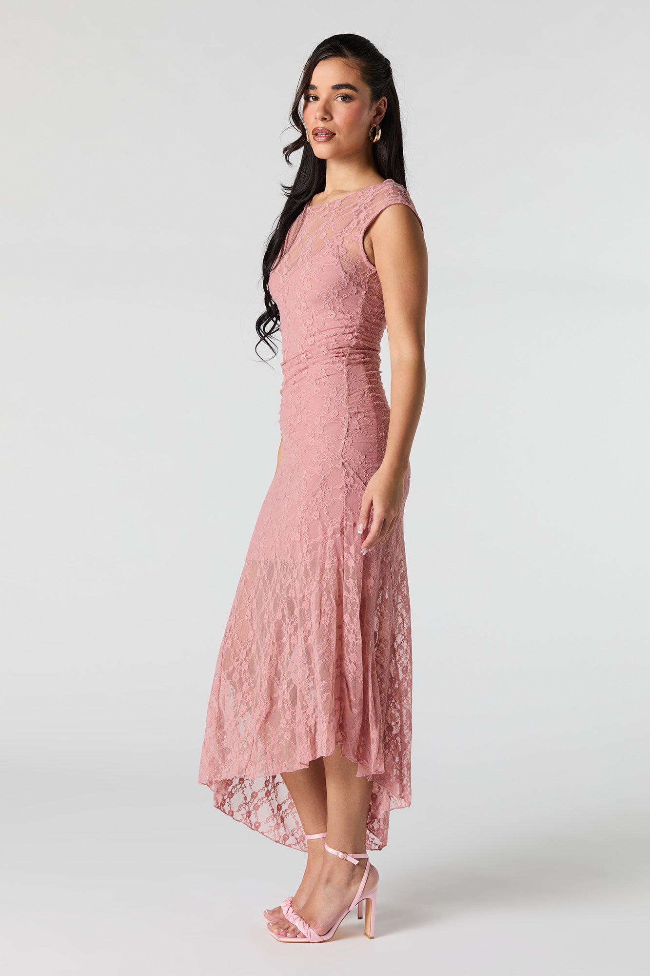 Floral Lace Off Shoulder Asymmetrical Maxi Dress