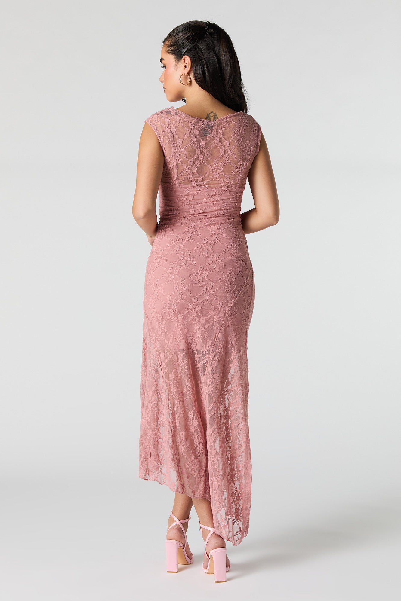 Floral Lace Off Shoulder Asymmetrical Maxi Dress