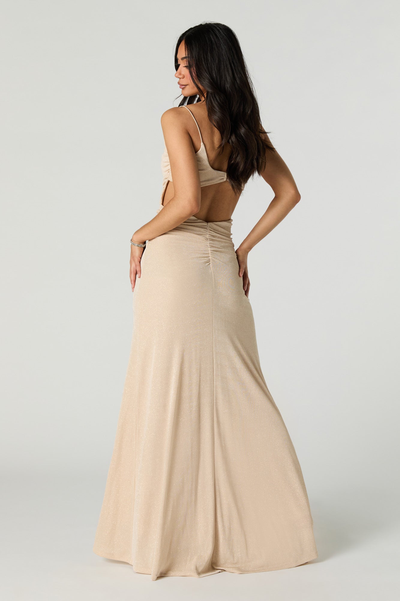 Sparkle Ruched Cut-Out Back Maxi Dress