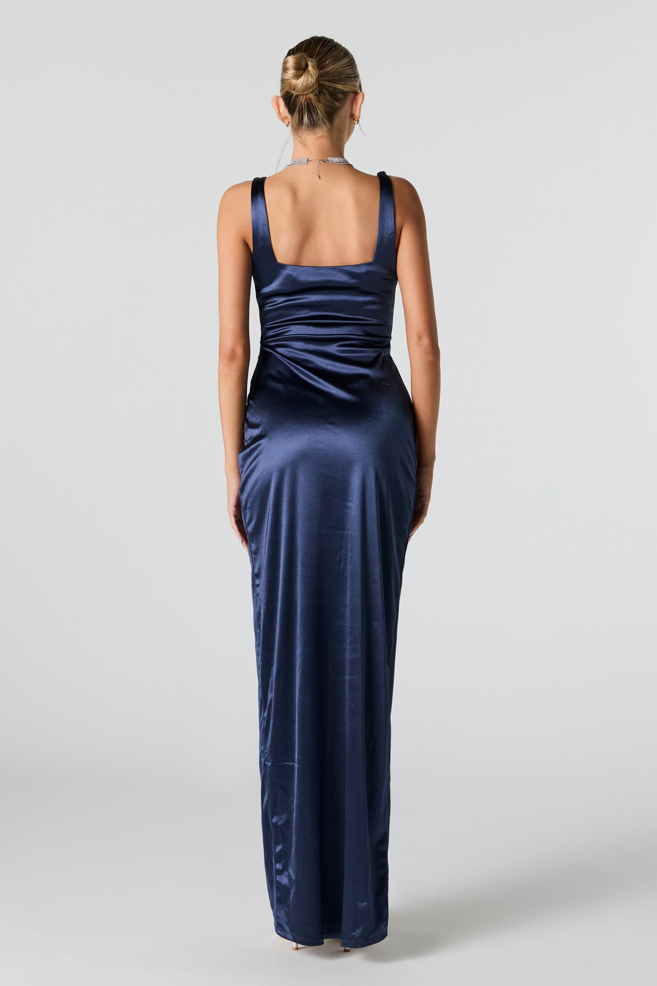 Satin Ruched Corset Maxi Wrap Dress