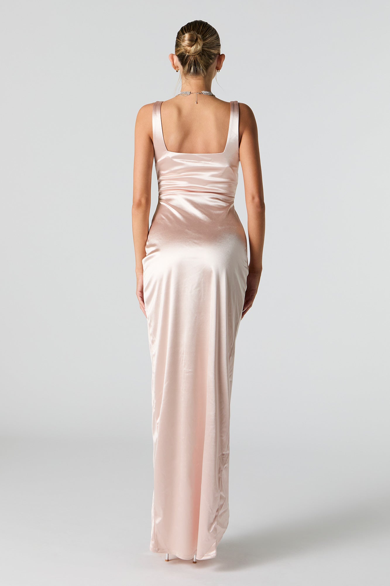 Satin Ruched Corset Maxi Wrap Dress