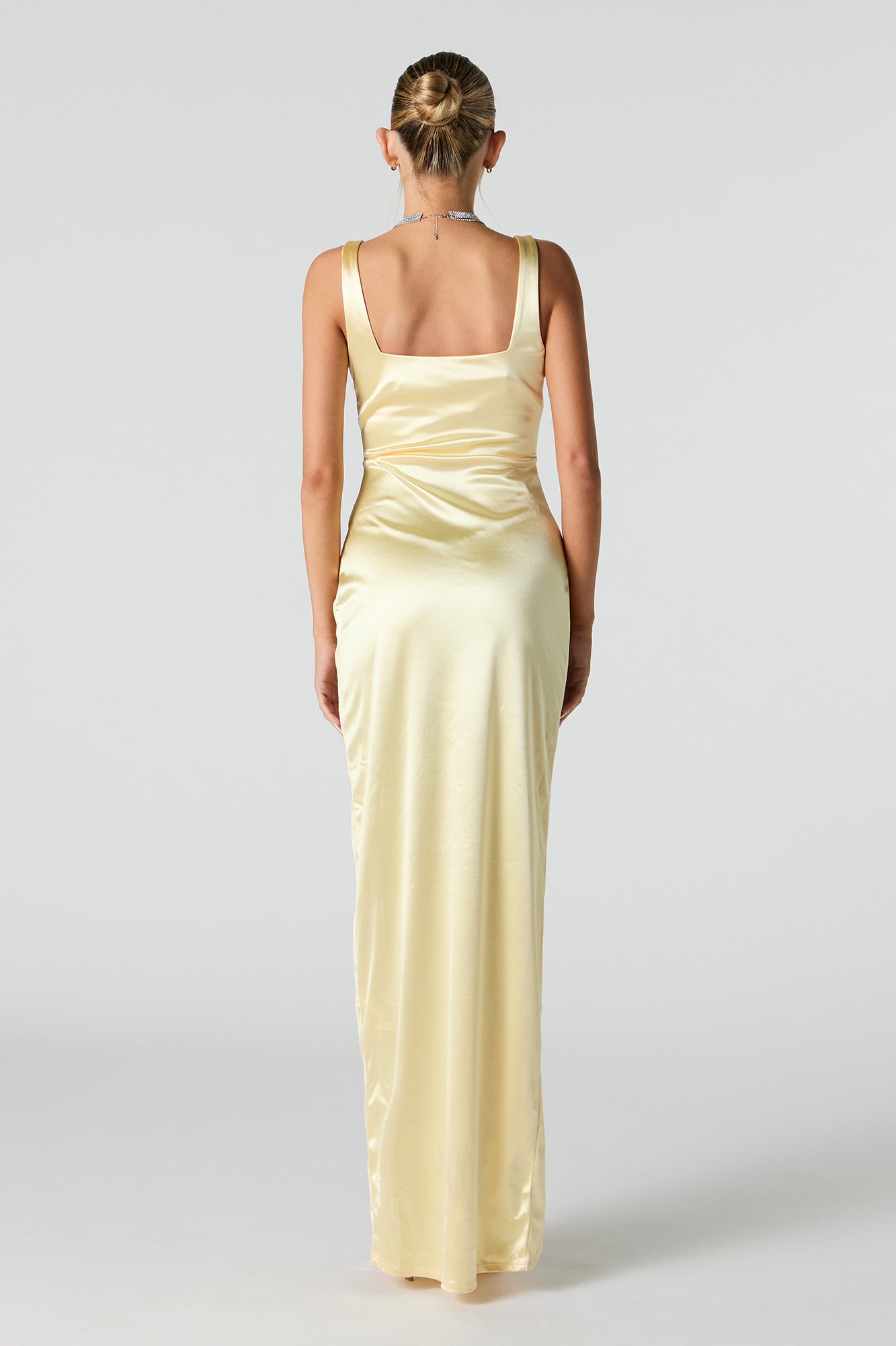 Satin Ruched Corset Maxi Wrap Dress