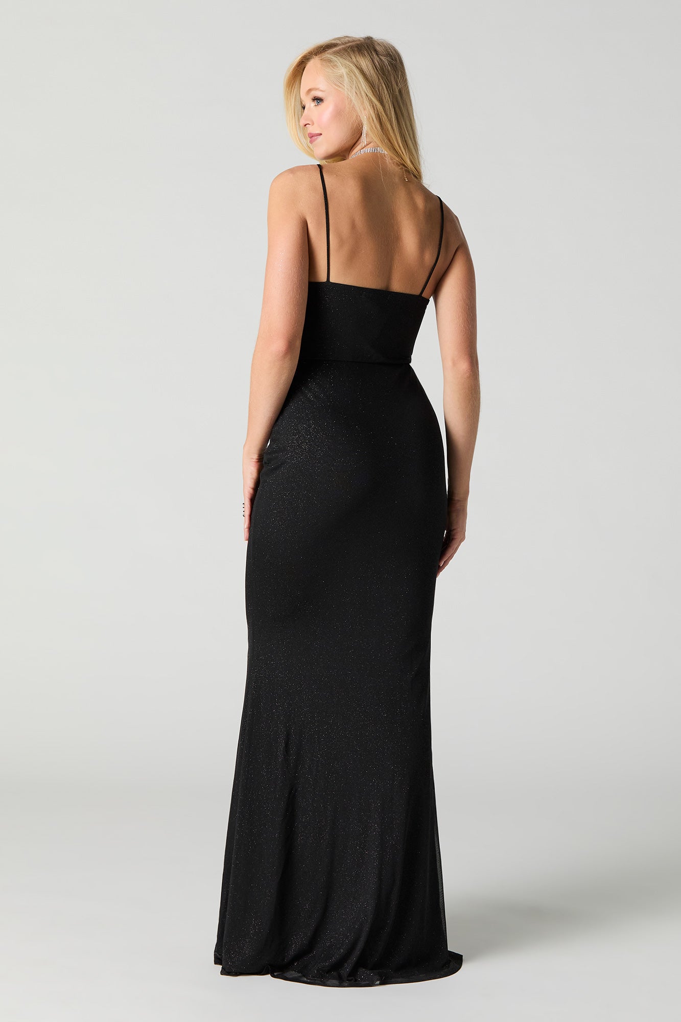 Sparkle Mesh Cowl Neck Maxi Dress