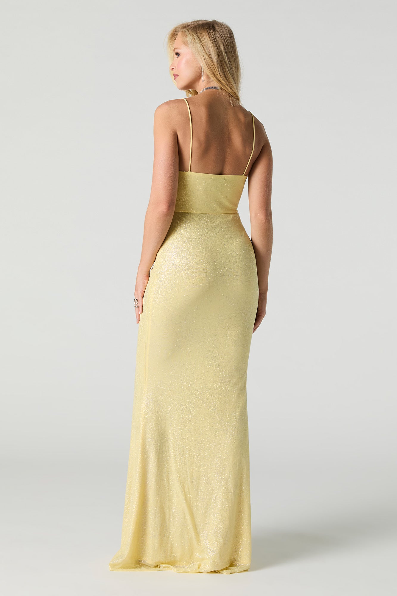 Sparkle Mesh Cowl Neck Maxi Dress