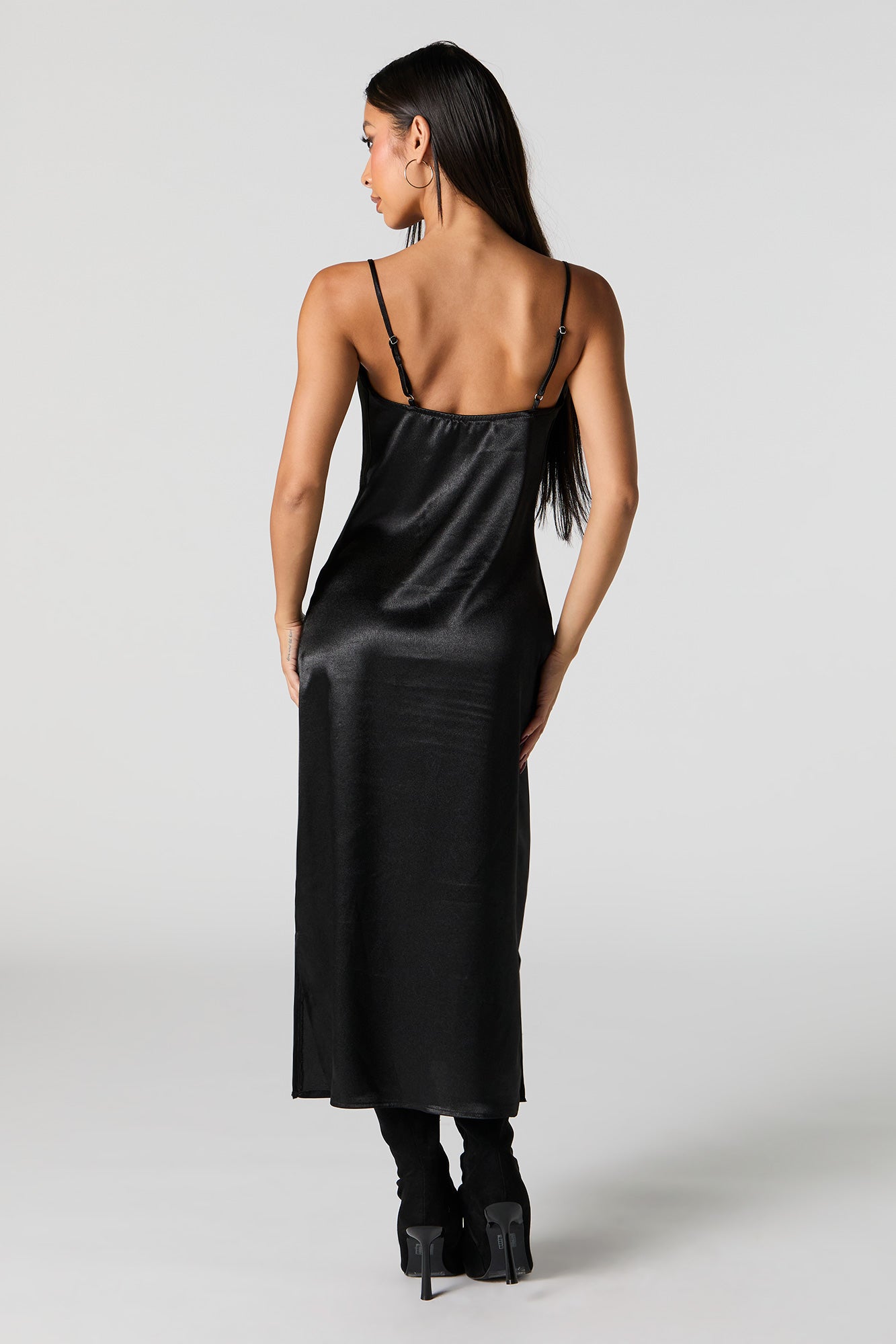 Satin Cowl Neck Midi Dress