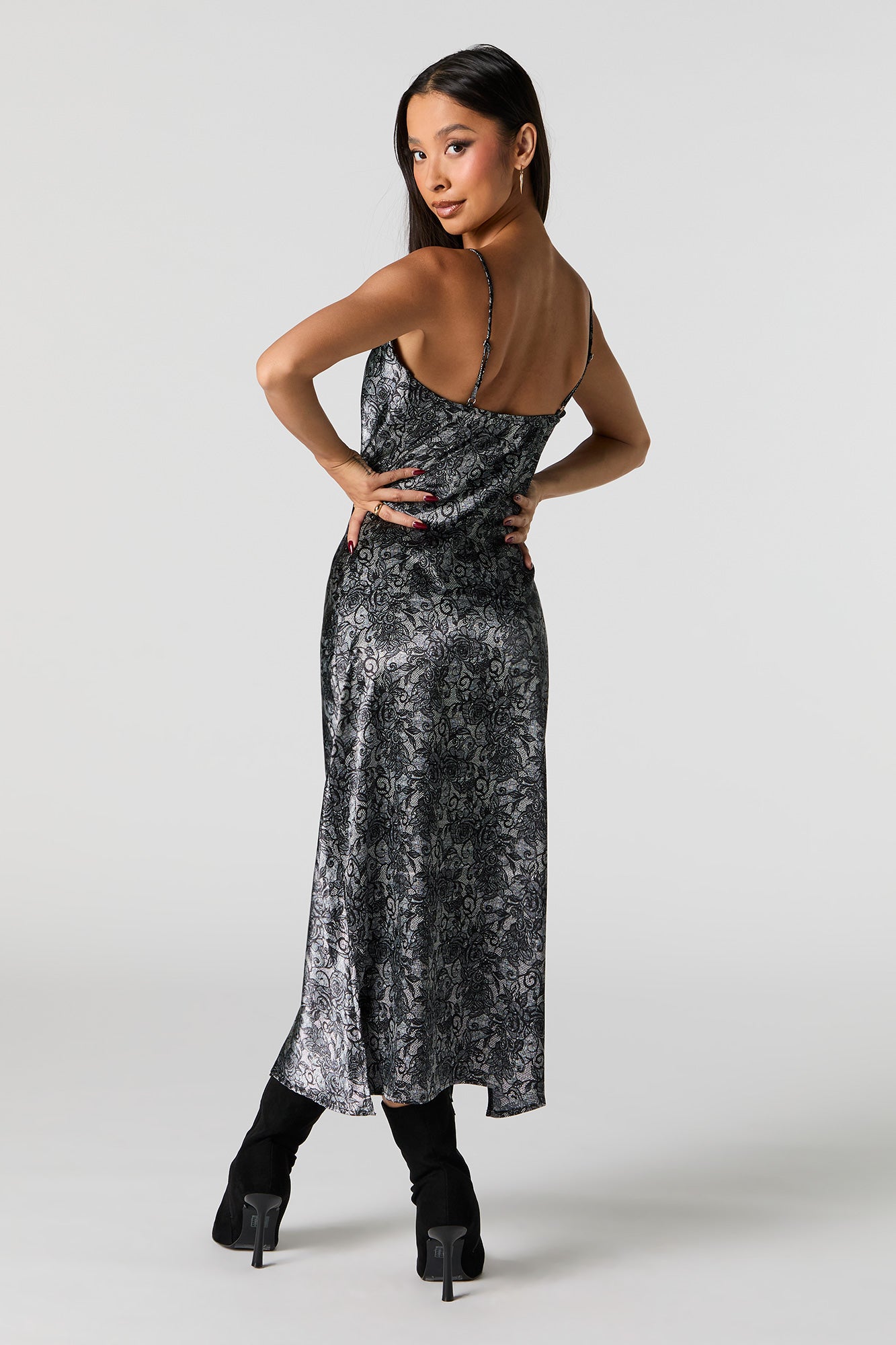 Satin Cowl Neck Midi Dress