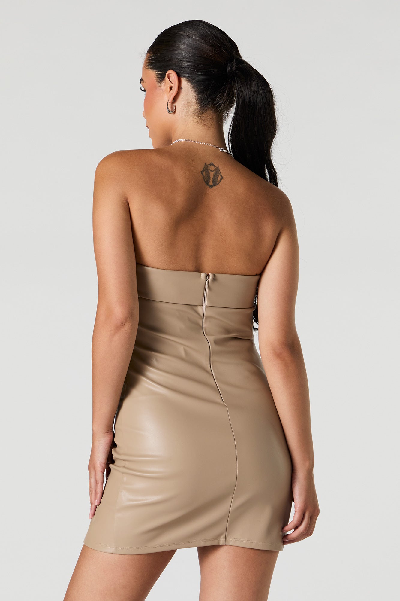 Faux Leather Strapless Mini Dress