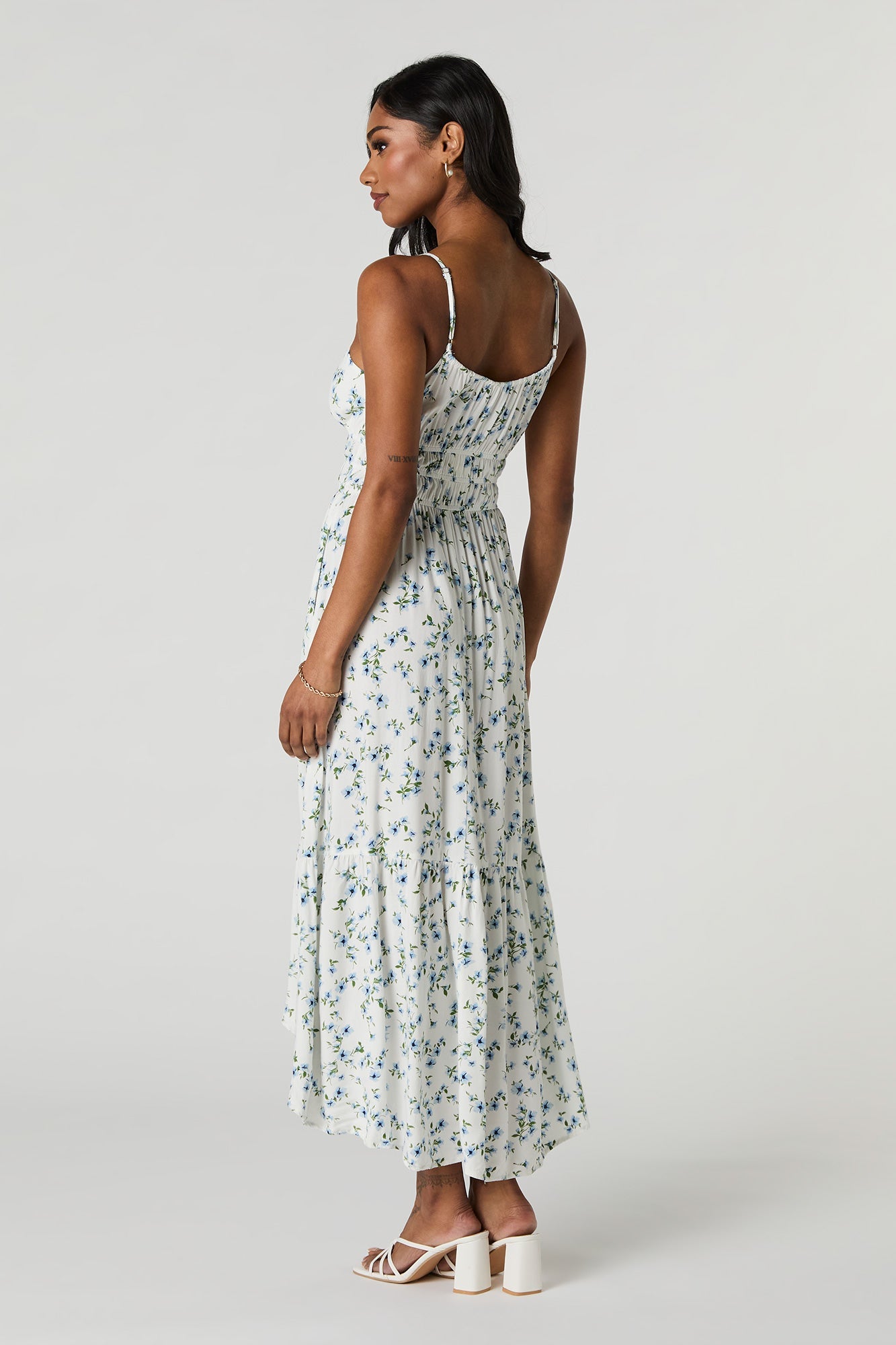 Floral Tie Front High Low Maxi Dress