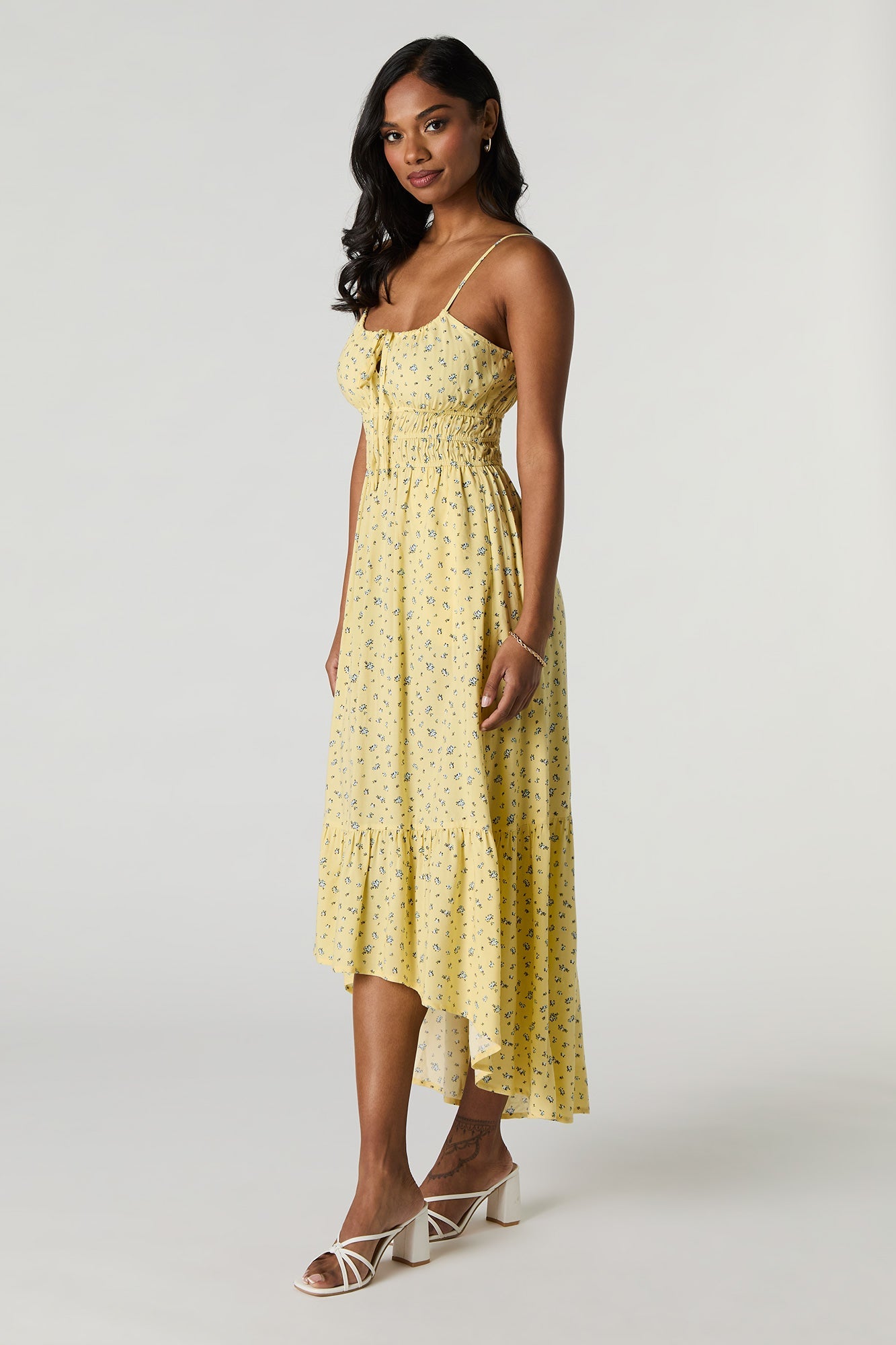 Floral Tie Front High Low Maxi Dress