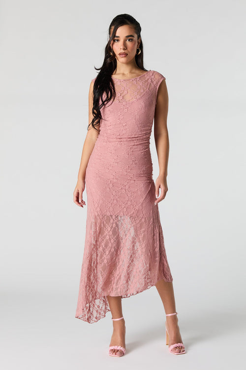 Floral Lace Off Shoulder Asymmetrical Maxi Dress