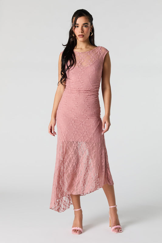 Floral Lace Off Shoulder Asymmetrical Maxi Dress